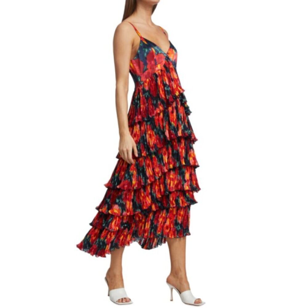CINQ À SEPT 'Daydream Joey' Tiered Pleated Midi-Dress, Navy Multi